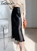 Satijn Silk Rokken voor Dames Zomer Koreaanse Mode Balck Midi A-lijn Lange Mooie Gril Rok Blauw Hoge Taille Vrouw 220317