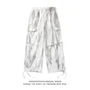 Vrachtbroek mannen zomer nieuwe Japanse harajuku tie-dye hiphop los rechte vintage vintage brede pijpen trekstringbroek mannelijke streetwear g220507