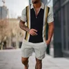 Gymkläderuppsättning Stylish Turndown Collar Printed Sportswear Men outfit Temperament Super Softgym