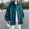 Mäns casual skjortor high street tryck rutiga manliga tonåringar mode all-match flanell cardigan 2022 våren män retro långärmad skjorta hip hopmen