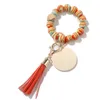 Bracelet en bois de perles, bijoux à pompon en Grain de léopard, Bracelets de perles colorés à la main, Bracelet à franges arc-en-ciel, porte-clés de poignet, porte-clés, pendentif, accessoires de sac EE