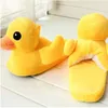 Slippers Cute Big Yellow Duck Couple Fluffy Cotton Unisex Men Winter Plush Floor Shoes Cartoon Warm Home Slides Women SandalsSlippers