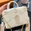 Petite Malle Çorba Çanta Çantası Crossbody Omuz Çantası Kaplamalı Tuval Perçinlenmiş Deri Köşeler Altın Renkli Denizcilik Zinciri Geniş Çıkarılabilir 265m