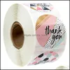 500Pcs Round Labels Thank You Kraft Paper Packaging Sticker For Candy Dragee Gift Box Packing Bag Wedding Flower Thanks Stickers Drop Delive