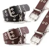 Belts Fashion Punk Metal Eyelet Waist Belt With Chain PU Leather Women Waistband Wild Rivet Pin Buckle Personality Jeans Decor