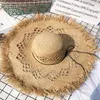 Women Summer Natural Raffia Straw Hat Ladies Fashion Ribbon Floppy Shading Panama Wide Brim Sun Hats Vacation Travel Beach Hat 220607