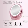 Cosmetic Mirror with Lights and Magnification x5 Dimmable Double Sided 360 Degree Swivel Vanity Dressing Table Touch Control Round Make Up Pink