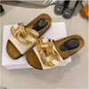 Women sandals JW designer Slippers England Genuine Leather Cowskin Scuffs Slipper Wood Bottom Flat Heels Gold Chain Slides Sandals high quality Luxury Shoes