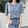 Cotton T Shirt Women Summer Striped Tshirts dla kobiet odzież Casual Podstawowa koszulka damska luźne koszulki TEE TOPS Tshirt 220511