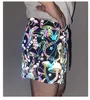 Men's Shorts Multicolor Reflective Mushroom Tiger Zebra Snakeskin Men Summer Night Shiny Biker Women Short Pants Couple Hip Hop Sexy Ladies