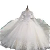 2022 Sexy luxe dentelle robe de bal robes de mariée col haut cristal perlé manches longues robes de mariée paillettes tulle cathédrale train appliqué musulman moderne