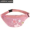 Annmouler Women Waist Bag Pink Patchwork Chest Girls Fanny Pack Sweet Star Scorduroy Telefono Regali della cintura 220531