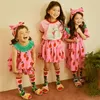 Koreli çocuk kızlar gömlek kısa takım elbise yaz kırmızı baskılı prenses çocuk giyim gençler için 220606