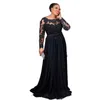 2022 Vintage Plus Tamanho Black Chiffon Mãe dos vestidos de noiva Cinturão projeteiro vestidos de noite mangas compridas com apliques de renda de renda