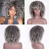 Nnzes 14 inç Afro Kinky Kıvırcık Peruk Ombre Siyah Gri Bangs Sentetik Uzun S Kadınlar için 220707