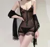 Vêtements de nuit pour femmes Sexy Perspective Femmes Kimono Robe Robe Ensembles Sous-vêtements Peignoir Dentelle Chemise de Nuit Été Lounge Jupes Homewear VêtementsFemmes