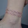 Anklets hiphop 9mm isad ut bling cz miami kubansk länkkedja anklet ros guld rosa sten silver färg kvinnor mode juvelryklets261r