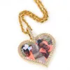 Mode personnalisé Photo coeur mémoire solide dos pendentif collier avec chaîne de Tennis cubique Zircon hommes Hip Hop bijoux