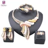 Luxury Dubai Gold Color Crystal Jewelry Set Woman Wedding Party Dating Necklace Bangle Earring Ring Jewellery Set