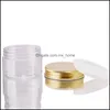 Storage Boxes Bins Home Organization Housekee Garden 100Ml 200Ml Jars Transparent Pet Plastic Cans Round Bottle With Gold Aluminum Lids Dr