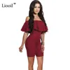 Lioooil off schulter sexy ruffle bodycon spiele Frauen 2020 Kurzarm Black Whiter Party Club Rompers Damen Jumpsuit Shorts T200704