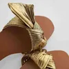 Slipper Bailamo Women Brand Golden 2023 Summer New Shoe Metal Tie Bow Flat Fashion Beach Sandal 220622