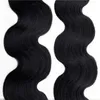 Cinta de la onda del cuerpo en extensiones de cabello humano # 1 Jet Black Women Weft Hair Extension Invisible Brazilian Bulk Virgin Hair