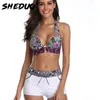 Stroje kąpielowe dwa kawałki Tankini Plus Size Women Swimming Squiming Patchwork Patchwork Sexy Bikini White Boho Printed Swim 220518