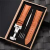 Horlogebanden Echt lederen horlogebanden met roestvrijstalen automatische sluiting bandjes 18mm 20mm 22mm 24mm reliëf Business Men Strap Hele22