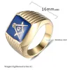 8/9/10/11/12/13 Men Masonic Rings Stainless Steel Gold Plated Blue Resin Enamel Hip Hop Male Freemasons Letter G Souvenir Finger Jewelry Waterproof Accessories