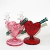 hookahs Heart Shape glass bong red pink color dab oil rigs bubbler mini glass water pipes with 14mm slide bowl piece