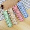 4 Sets Portable Wheat Straw Cutlery Spoon Chopsticks Fork Tableware set Daily Use Reusable Eco-Friendly BPA Free Utensils BBB14765