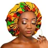 Afrikansk mönster Satinkantad Bonnet Double Layer Sova Cap Extra Stor Headwrap Soft Head Cover Hair Care Hat grossist