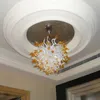 GoGlobalCo Lamp Classic Modern Ceiling Lights Murano Italian Hand Blown Glass Pendant Light Chandelier for Villa Hotel Dining Table Top Milk White Amber Color