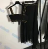 Mujeres vestidos negros chalecos sexy tops de cabestro vestido creativo bordado femenino camis vestidos set