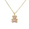 Colorful Zircon Pave Setting Love Bears Pendant Gold Chain Necklace Cute Woman Gift Jewelry