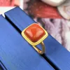 Cluster Rings Classic South Red Tourmaline Square Opening Justerbar ring Kinesisk klassisk unik Ancient Gold Craft Women's Jewelryclu