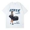 メンズ Tシャツ Kpop ブルーレトロガールポスタープリント Tシャツ男性半袖オーバーサイズ Japanes 漢字 Tシャツ女性ヴィンテージグラフィック Tシャツ Streetwe