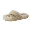 Winter Women House Slippers Faux Fur Furner أحذية دافئة أحذية سليطة على شقق الشرائح الأسود الوردي الدافئ المنزل النعال غامضة 220512
