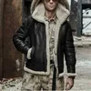 Men's Winter Warm Aviator Fur Collar Hooded Coat Faux Leather Jacket Male Fashion Casual Outerwear T200117245v