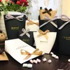 50pcs White Kraft Black Paper Bag Bronzing French "Merci" Thank You Gift Box Package Wedding Party Favor Candy Bags With Ribbon 220420