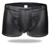 Underpants Latex Men PVC Faux Leather Short Pants Solid Buckled Crotchless Boxer Shorts Exotic Apparel M-XXL Black GoldUnderpants