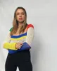 여성 스웨이터 여성 중공 니트웨어 스웨터 변색 컬러 대비 칼라 칼라 긴 슬리브 풀 오버 크롭 탑