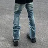 High Street Retro Ink Splash Patchwork Ripped Jeans Flare Pants Men and Women Straight Casual Oversized Loose Denim Trousers 220720