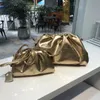 حقيبة سحابة جلدية حقيقية من الجلد الرجعية الفاخرة الذهب بريق ليزر ليزر كيس مطوي الزلابية القابض 220525