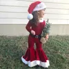 Kläder sätter toddler baby tjejer jul outfit santa claus kostym för år 2022 barn toppar bälte byxor hatt kläder