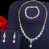 CWWZircons 3 stks Vrouwen Kostuum Grote Gouden Sieraden Set Glanzende Zirconia Drop Dubai Bruiden Necklcae Oorbellen en Armbanden T370 220726