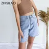 Zhisilao Solido ginocchio Shorts Denim Donne Summer Vintage Vintage High Wit White Jeans Streetwear 220630 220630