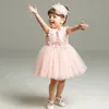 Sukienki dziewczyny formalna elegancka sukienka dla dzieci na 1 2 -letnie urodziny Białe i różowe kwiaty imprezowe ubranie maluchowe ABF164717girl's
