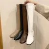 Moda Donna Tacchi neri a blocchi Lunghi stivali invernali caldi al ginocchio in morbida pelle Stivali alti alla coscia Scarpe 220810